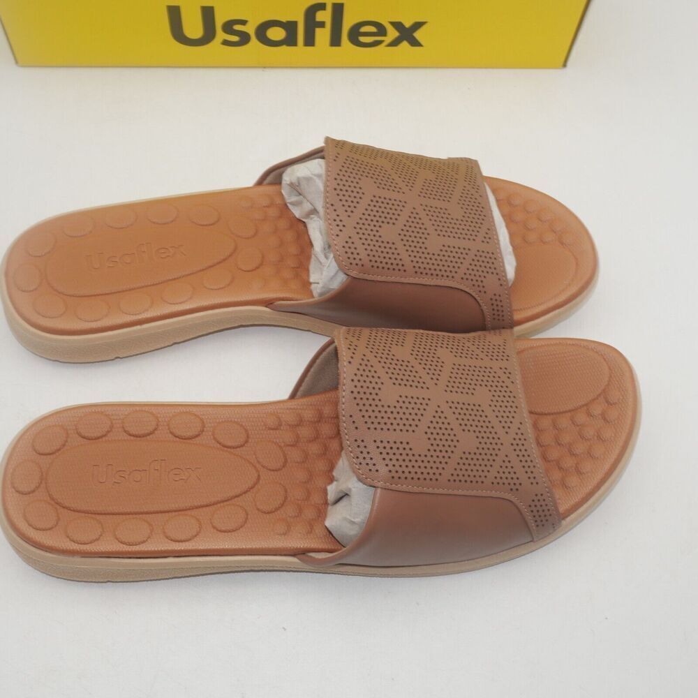 NEW Women's 10 Bunion Comfort Tan Brown Sandals Slides USAflex sold at Hammacher - Picture 6 of 9